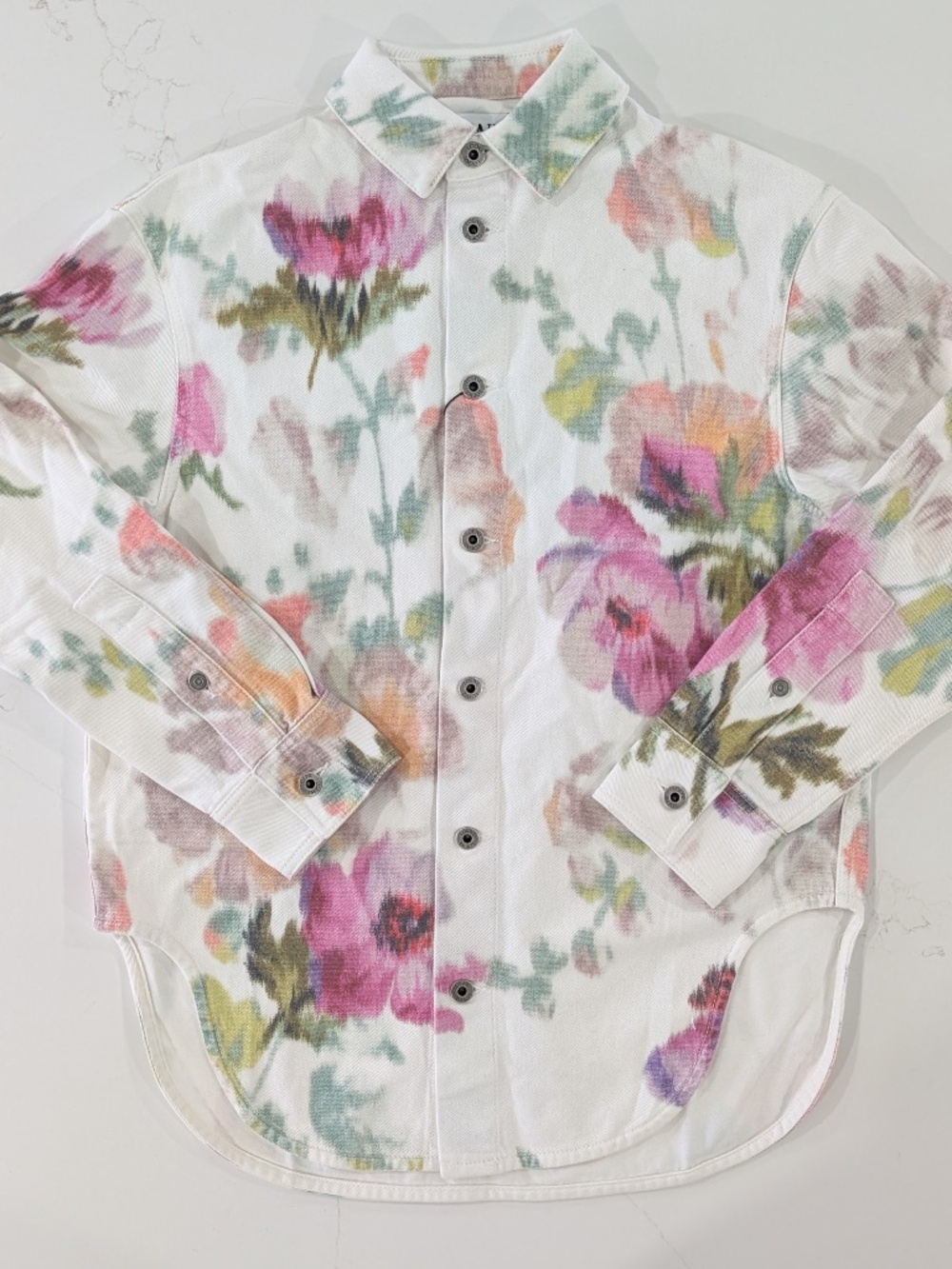 Loewe Floral Denim Overshirt Jacket White Multicolor IT 38 Oversized Fits Large